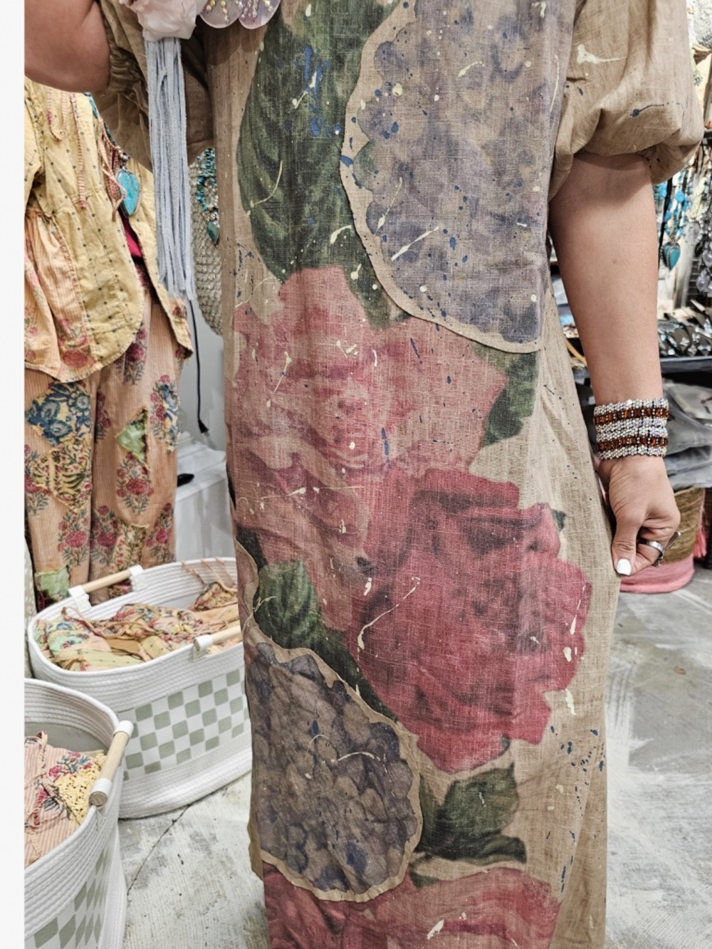 🎉 A RARE BIRD “ LINEN ROSE “ A RARE BIRD HAND MADE LINEN ROSE DRESS LONG - Picture 4 of 5